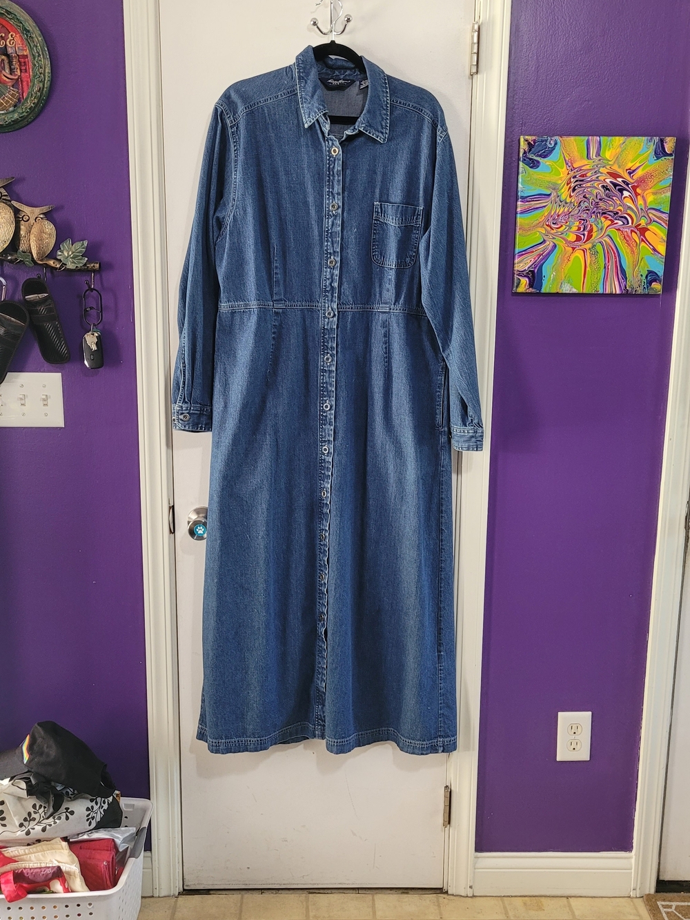 Eddie Bauer Blue Denim Long-Sleeve Button-Front Maxi Dress XL